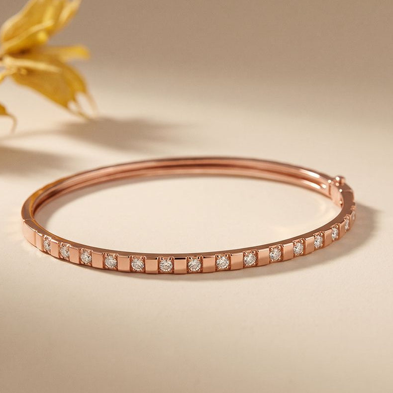 0.50 Ct Round Cut Lab Grown Diamond Linear Accent Bangle Bracelet for Women Rose Gold