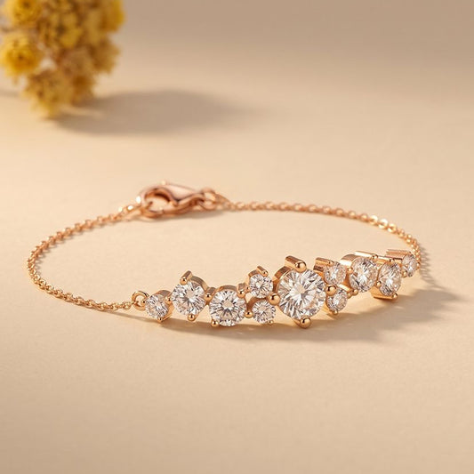 3.05 Ct Round Cut Lab Grown Diamond Graduated Cluster Bracelet for Women Rose Gold