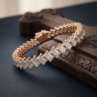 7.50 Ct Emerald Cut Lab Grown Diamond Interlocking Link Bracelet for Women Rose Gold