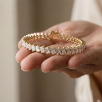 7.50 Ct Emerald Cut Lab Grown Diamond Interlocking Link Bracelet for Women Gold