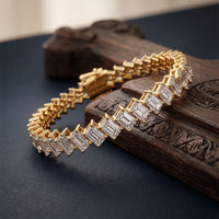 7.50 Ct Emerald Cut Lab Grown Diamond Interlocking Link Bracelet for Women Gold