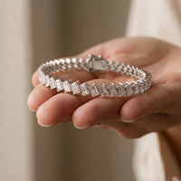 7.50 Ct Emerald Cut Lab Grown Diamond Interlocking Link Bracelet for Women White