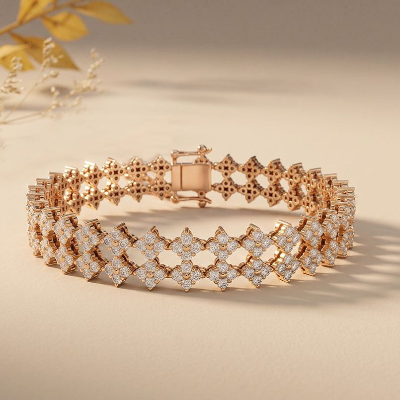5.10 Ct Round Cut Lab Grown Diamond Floral Cluster Openwork Bracelet Rose Gold