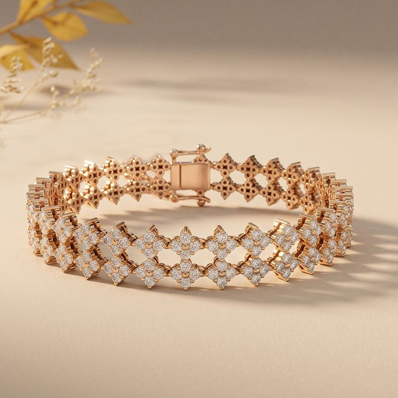 5.10 Ct Round Cut Lab Grown Diamond Floral Cluster Openwork Bracelet Rose Gold