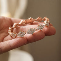 5.75 Ct Round Cut Lab Grown Diamond Open Lattice Cluster Bracelet Rose Gold