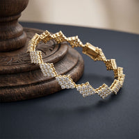 5.75 Ct Round Cut Lab Grown Diamond Open Lattice Cluster Bracelet Gold