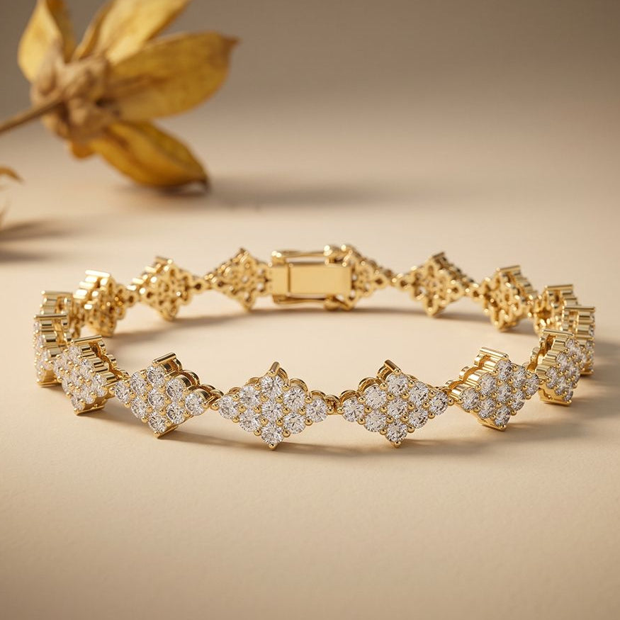 5.75 Ct Round Cut Lab Grown Diamond Open Lattice Cluster Bracelet Gold