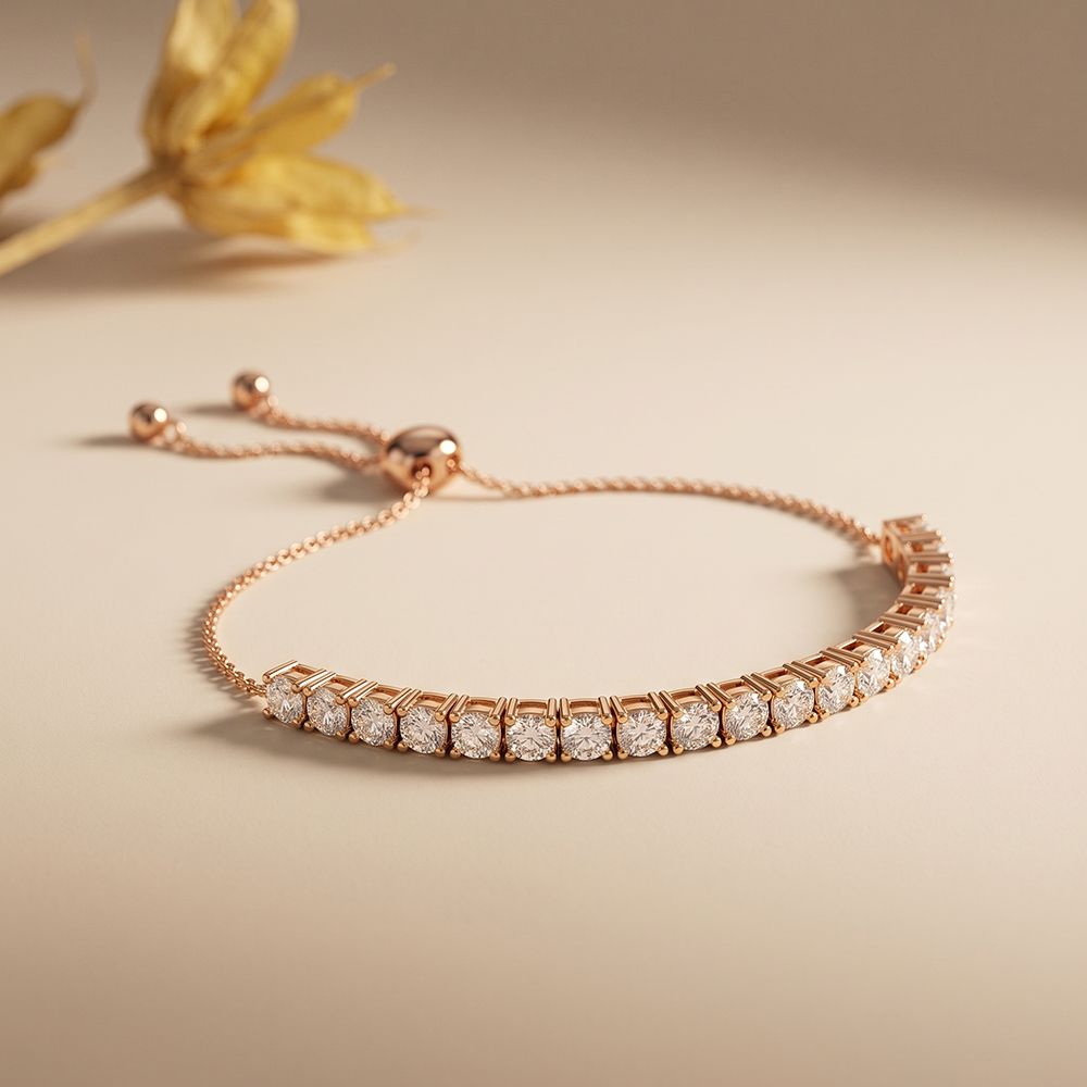 5.95 Ct Round Cut Lab Grown Diamond Linear Bar-Set Chain Bracelet Rose Gold