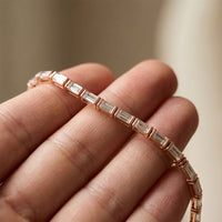3.70 Ct Baguette Cut Lab Grown Diamond Art Deco Bar Link Bracelet Rose Gold