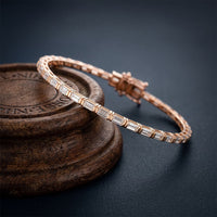 3.70 Ct Baguette Cut Lab Grown Diamond Art Deco Bar Link Bracelet Rose Gold