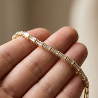 3.70 Ct Baguette Cut Lab Grown Diamond Art Deco Bar Link Bracelet Gold