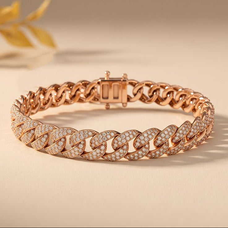 5 Ct Round Cut Lab Grown Diamond Pavé Interlocking Link Bracelet Rose Gold