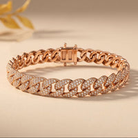 5 Ct Round Cut Lab Grown Diamond Pavé Interlocking Link Bracelet Rose Gold