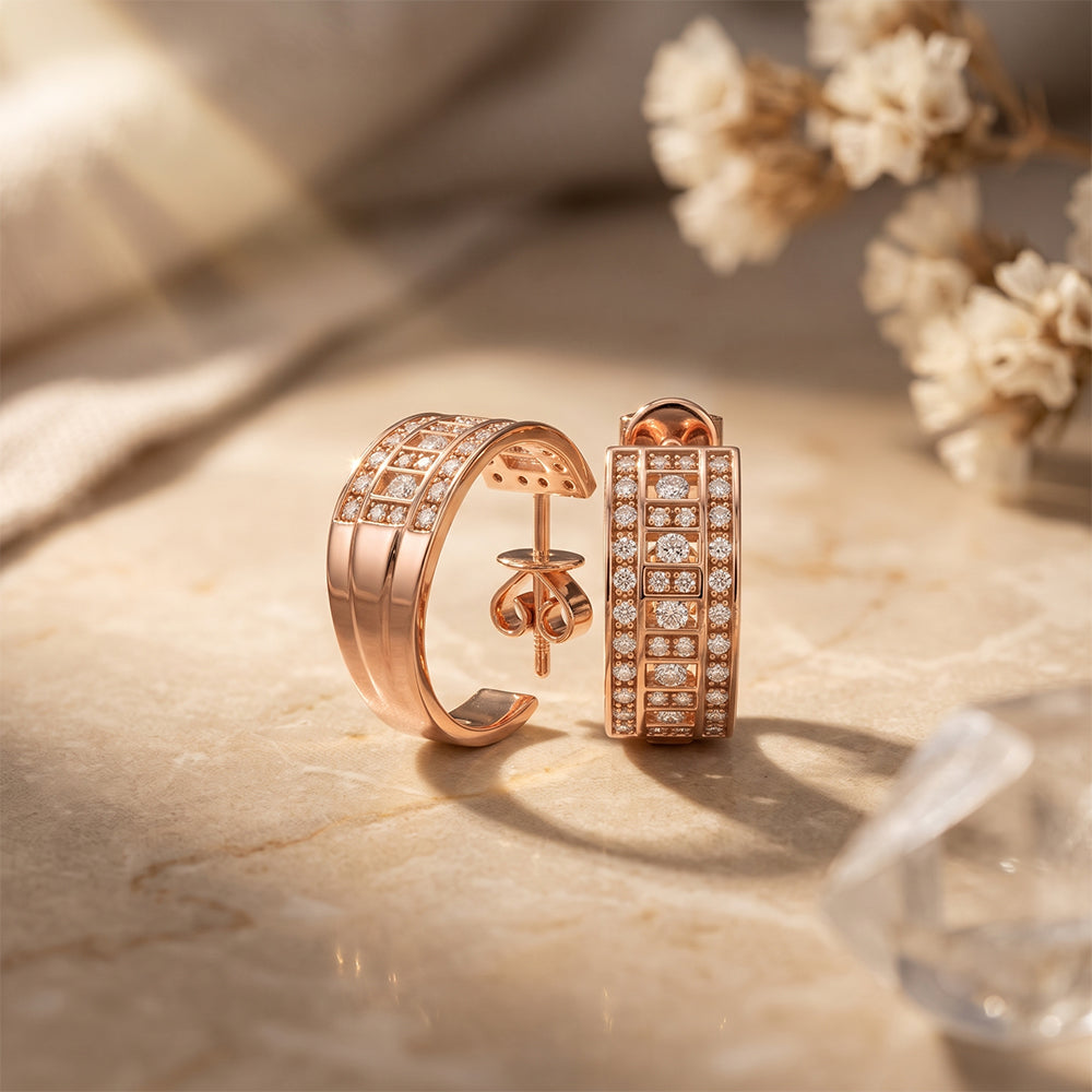 0.60 Ct Round Cut Lab Grown Diamond Geometric Hoop Earrings Rose Gold