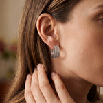 0.60 Ct Round Cut Lab Grown Diamond Geometric Hoop Earrings White