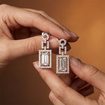 1.95 Ct Baguette Cut Lab Grown Diamond Geometric Halo Drop Earrings White