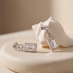 1.95 Ct Baguette Cut Lab Grown Diamond Geometric Halo Drop Earrings White