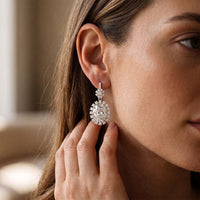 4 Ct Oval Cut Lab Grown Diamond Halo Drop Earrings White