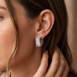 0.4 Ct Round Cut Lab Grown Diamond Pavé Rectangular Huggie Earrings White