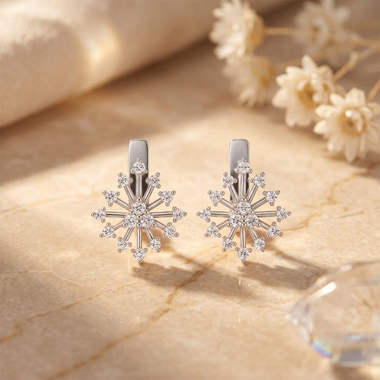 0.55 Ct Round Cut Lab Grown Diamond Snowflake Drop Earrings for Women White