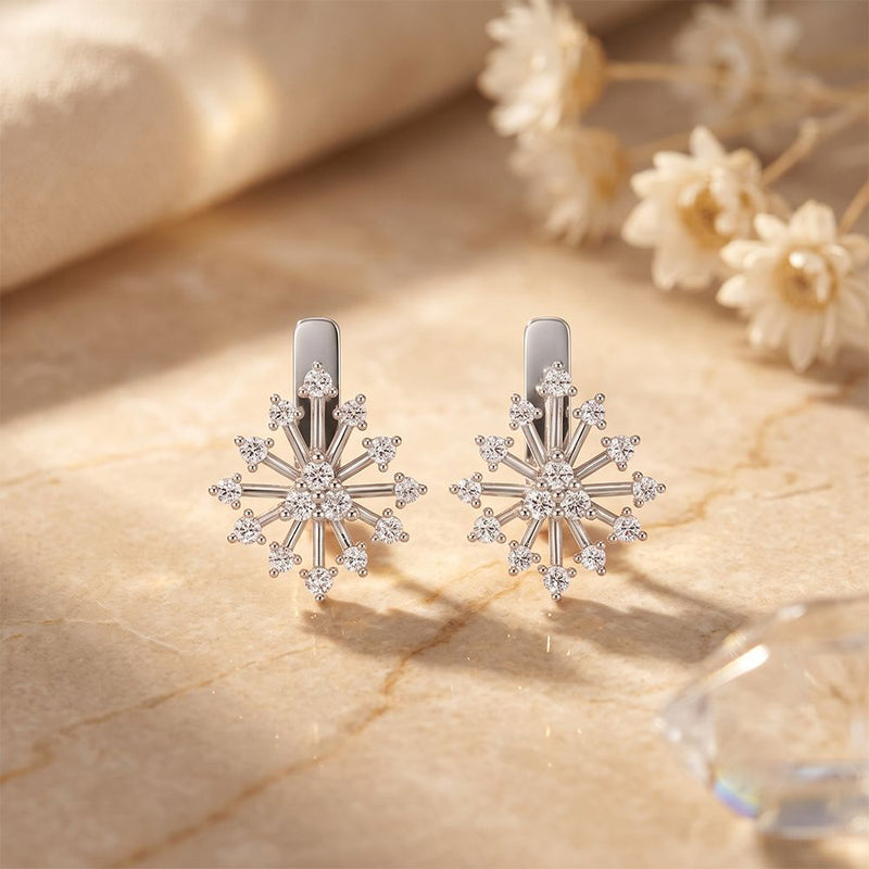 0.55 Ct Round Cut Lab Grown Diamond Snowflake Drop Earrings for Women White