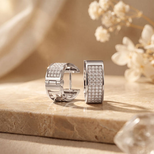 0.60 Ct Round Cut Lab Grown Diamond Pavé Hoop Earrings for Women White
