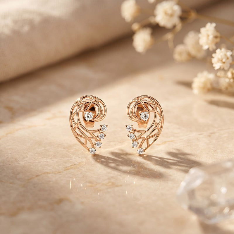 0.12 Ct Round Cut Lab Grown Diamond Spiral Drop Earrings Rose Gold