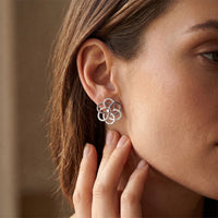 0.25 Ct Round Cut Lab Grown Diamond Floral Cluster Earrings White