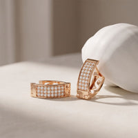 0.55 Ct Round Cut Pavé Wide Huggie Lab Grown Diamond Earrings Rose Gold