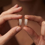 0.55 Ct Round Cut Pavé Wide Huggie Lab Grown Diamond Earrings Rose Gold