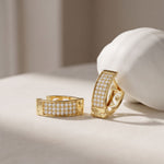 0.55 Ct Round Cut Pavé Wide Huggie Lab Grown Diamond Earrings Gold