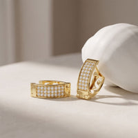 0.55 Ct Round Cut Pavé Wide Huggie Lab Grown Diamond Earrings Gold