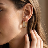 0.55 Ct Round Cut Pavé Wide Huggie Lab Grown Diamond Earrings Gold
