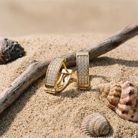 0.55 Ct Round Cut Pavé Wide Huggie Lab Grown Diamond Earrings Gold