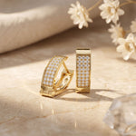 0.55 Ct Round Cut Pavé Wide Huggie Lab Grown Diamond Earrings Gold