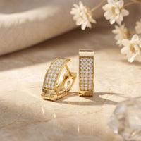 0.55 Ct Round Cut Pavé Wide Huggie Lab Grown Diamond Earrings Gold