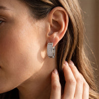 0.55 Ct Round Cut Pavé Wide Huggie Lab Grown Diamond Earrings White