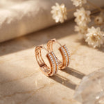 0.50 Ct Round Cut Lab Grown Diamond Pavé Hoop Earrings for Women Rose Gold