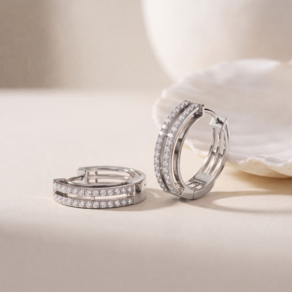 0.50 Ct Round Cut Lab Grown Diamond Pavé Hoop Earrings for Women White