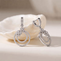 1.10 Ct Round Cut Lab Grown Diamond Double Circle Floral Drop Earrings for Women White