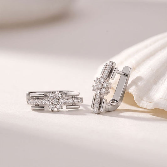 0.30 Ct Round Cut Minimalist Floral Style Hoop Lab Grown Diamond Earrings White