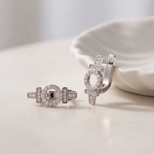 0.45 Ct Round Cut Lab Grown Diamond Geometric Circle Drop Earrings White