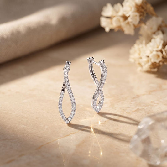 0.80 Ct Round Cut Lab Grown Diamond Loop Dangle Earrings White