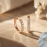 0.70 Ct Round Cut Lab Grown Diamond Pavé Huggie Hoop Earrings Rose Gold
