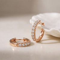 0.70 Ct Round Cut Lab Grown Diamond Pavé Huggie Hoop Earrings Rose Gold