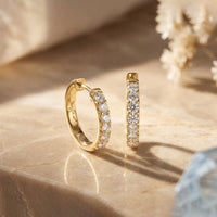 0.70 Ct Round Cut Lab Grown Diamond Pavé Huggie Hoop Earrings Gold