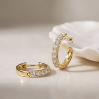 0.70 Ct Round Cut Lab Grown Diamond Pavé Huggie Hoop Earrings Gold
