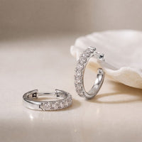 0.70 Ct Round Cut Lab Grown Diamond Pavé Huggie Hoop Earrings White