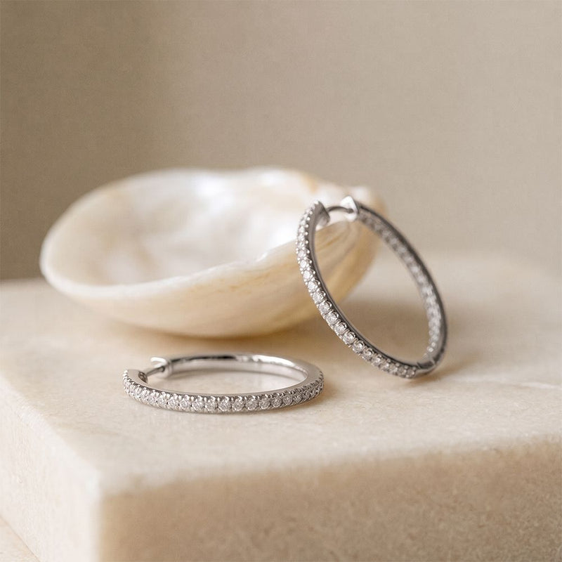 1.00 Ct Round Cut Lab Grown Diamond Pavé Hoop Earrings White