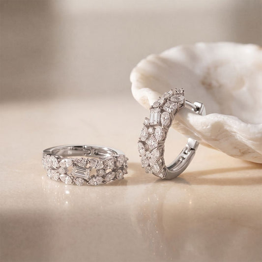 0.40 Ct Multi Stone Lab Grown Diamond Hoop Earrings White